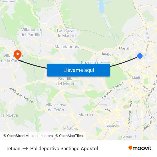 Tetuán to Polideportivo Santiago Apóstol map
