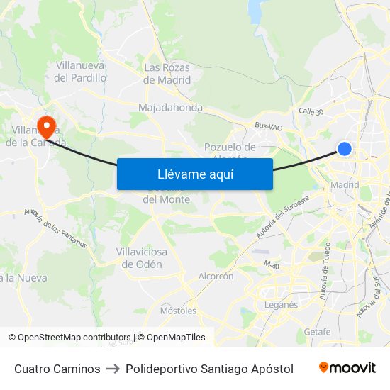 Cuatro Caminos to Polideportivo Santiago Apóstol map