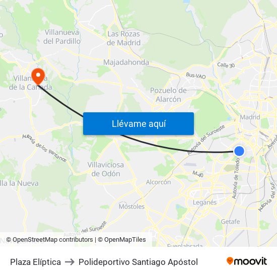 Plaza Elíptica to Polideportivo Santiago Apóstol map