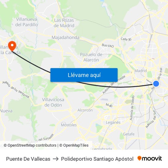 Puente De Vallecas to Polideportivo Santiago Apóstol map