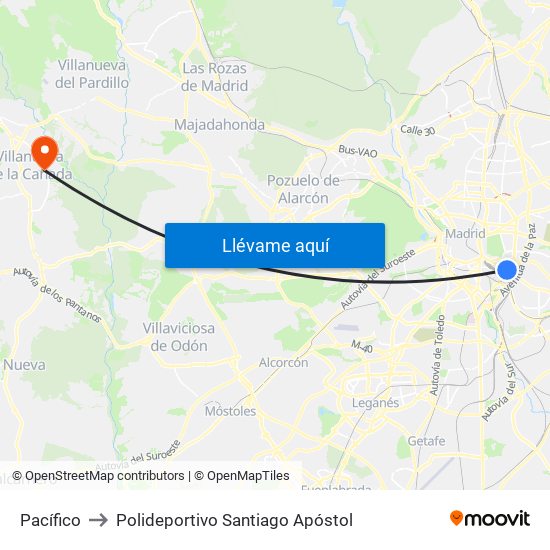 Pacífico to Polideportivo Santiago Apóstol map
