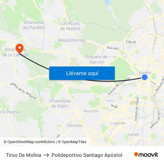 Tirso De Molina to Polideportivo Santiago Apóstol map