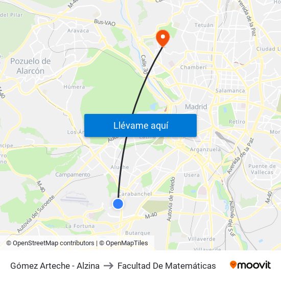 Gómez Arteche - Alzina to Facultad De Matemáticas map