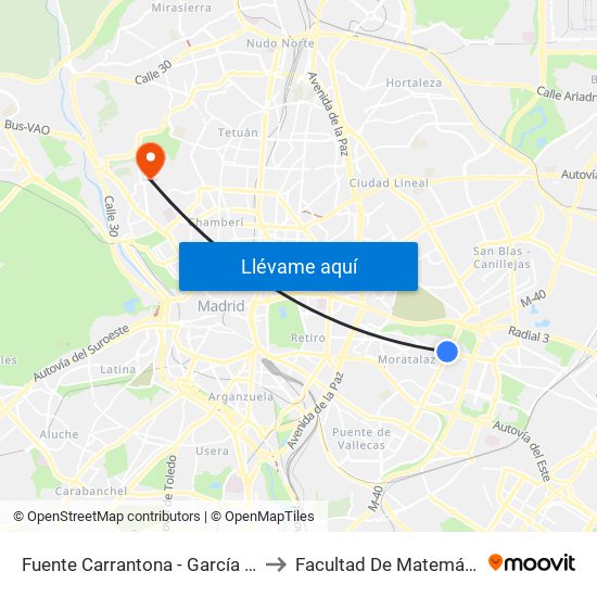 Fuente Carrantona - García Tapia to Facultad De Matemáticas map