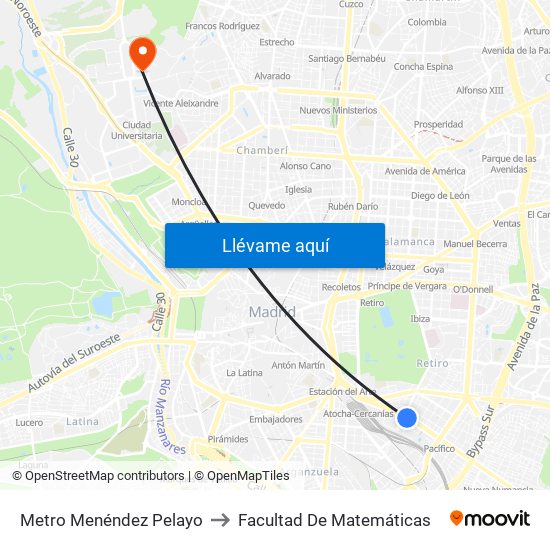 Metro Menéndez Pelayo to Facultad De Matemáticas map
