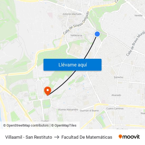 Villaamil - San Restituto to Facultad De Matemáticas map