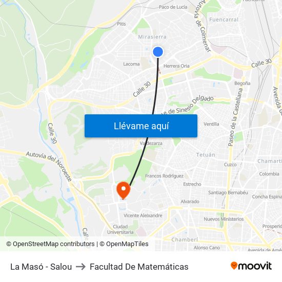 La Masó - Salou to Facultad De Matemáticas map