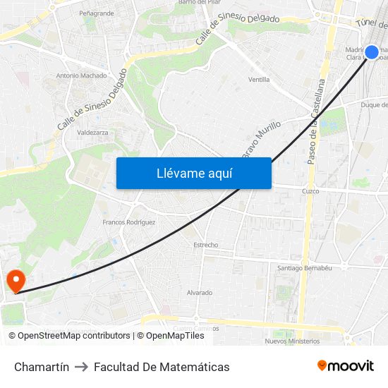 Chamartín to Facultad De Matemáticas map