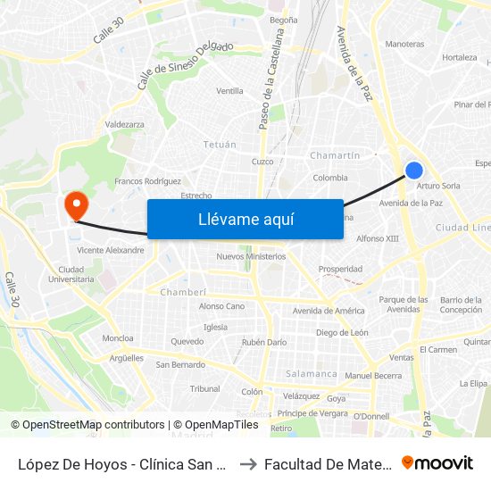 López De Hoyos - Clínica San Juan De Dios to Facultad De Matemáticas map