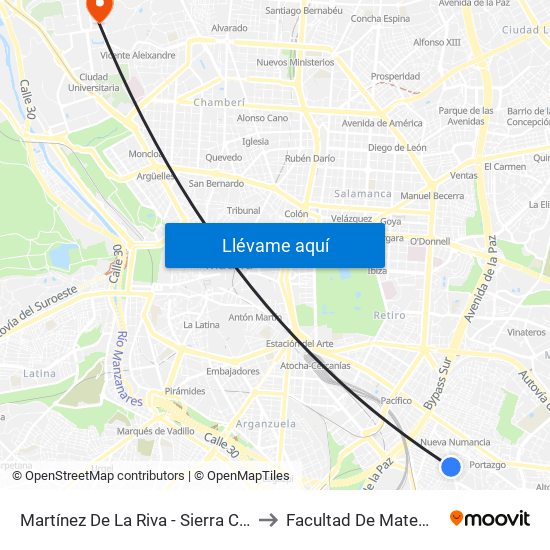 Martínez De La Riva - Sierra Carbonera to Facultad De Matemáticas map