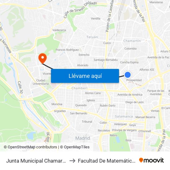 Junta Municipal Chamartín to Facultad De Matemáticas map