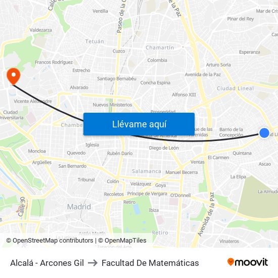 Alcalá - Arcones Gil to Facultad De Matemáticas map