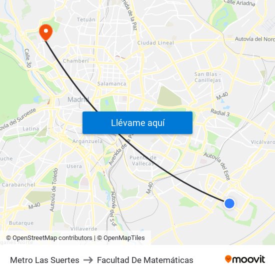 Metro Las Suertes to Facultad De Matemáticas map