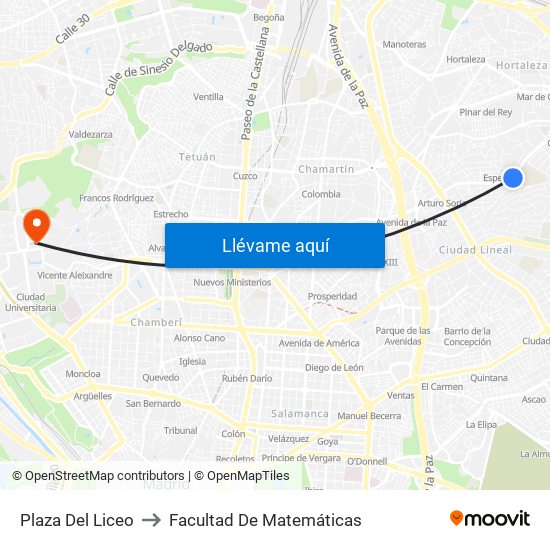 Plaza Del Liceo to Facultad De Matemáticas map