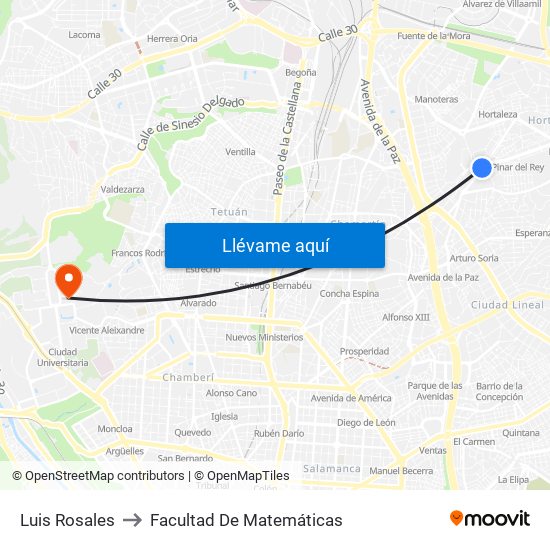 Luis Rosales to Facultad De Matemáticas map