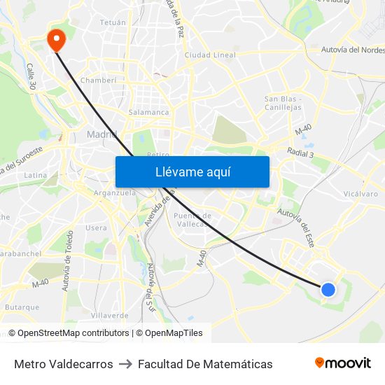 Metro Valdecarros to Facultad De Matemáticas map