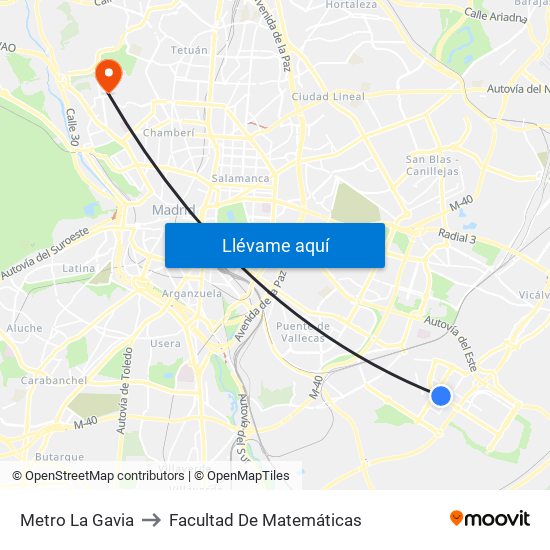 Metro La Gavia to Facultad De Matemáticas map