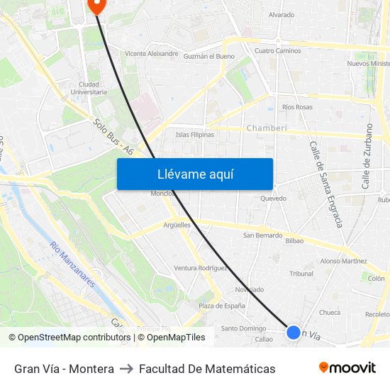 Gran Vía - Montera to Facultad De Matemáticas map