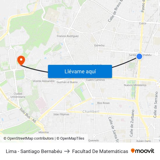 Lima - Santiago Bernabéu to Facultad De Matemáticas map