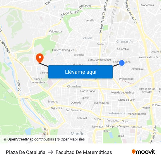 Plaza De Cataluña to Facultad De Matemáticas map