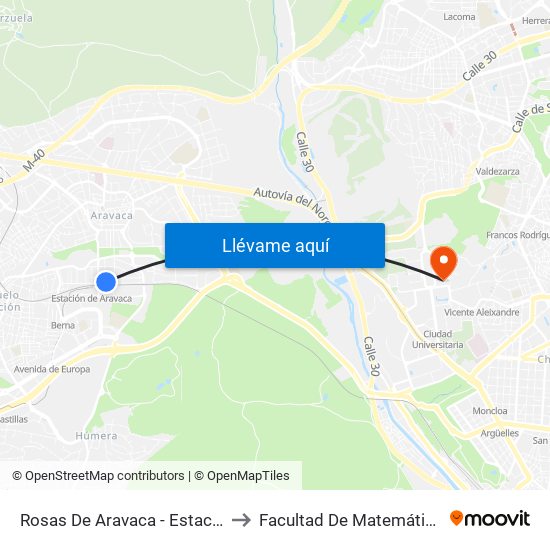 Rosas De Aravaca - Estación to Facultad De Matemáticas map