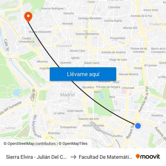 Sierra Elvira - Julián Del Cerro to Facultad De Matemáticas map