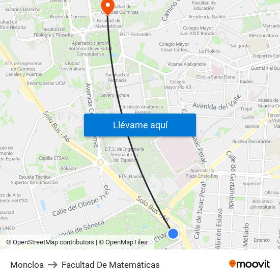 Moncloa to Facultad De Matemáticas map