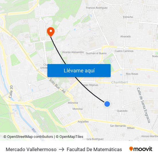 Mercado Vallehermoso to Facultad De Matemáticas map