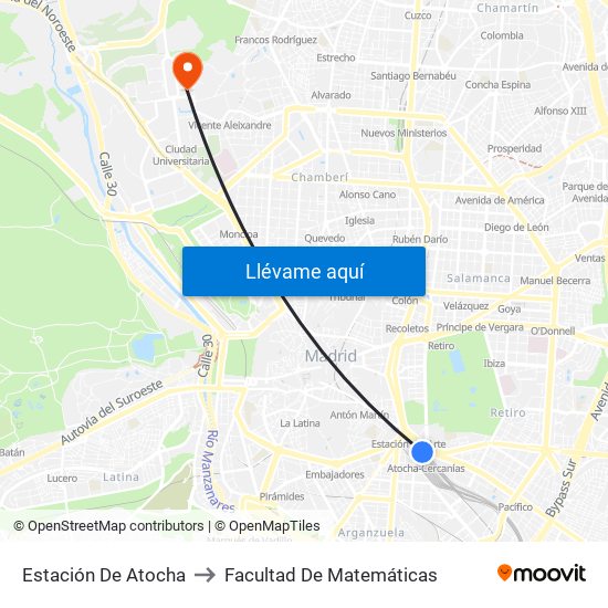 Estación De Atocha to Facultad De Matemáticas map