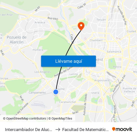 Intercambiador De Aluche to Facultad De Matemáticas map