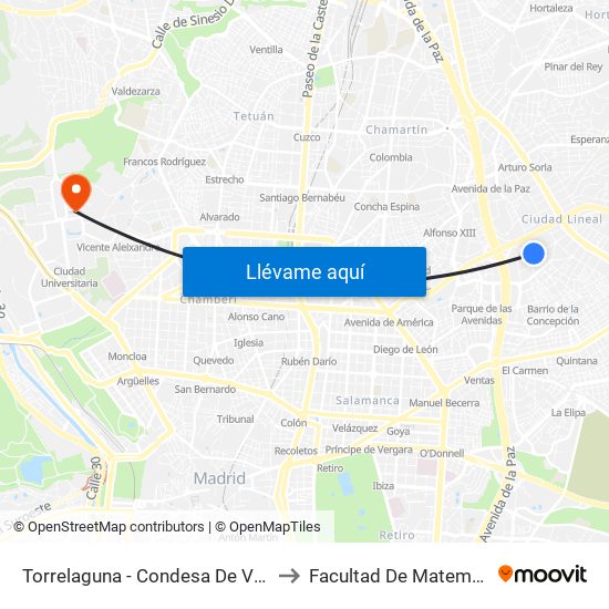 Torrelaguna - Condesa De Venadito to Facultad De Matemáticas map