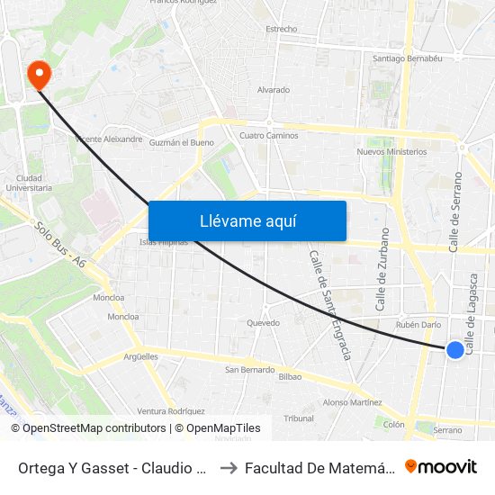 Ortega Y Gasset - Claudio Coello to Facultad De Matemáticas map