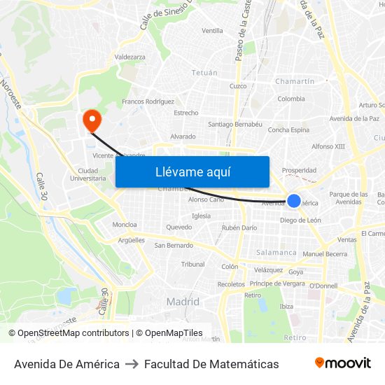 Avenida De América to Facultad De Matemáticas map