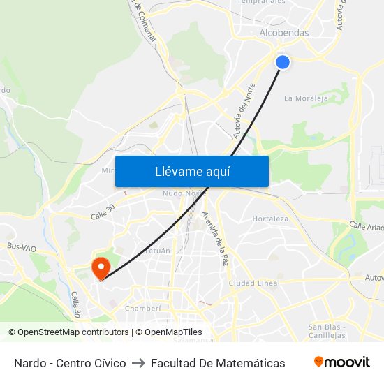 Nardo - Centro Cívico to Facultad De Matemáticas map