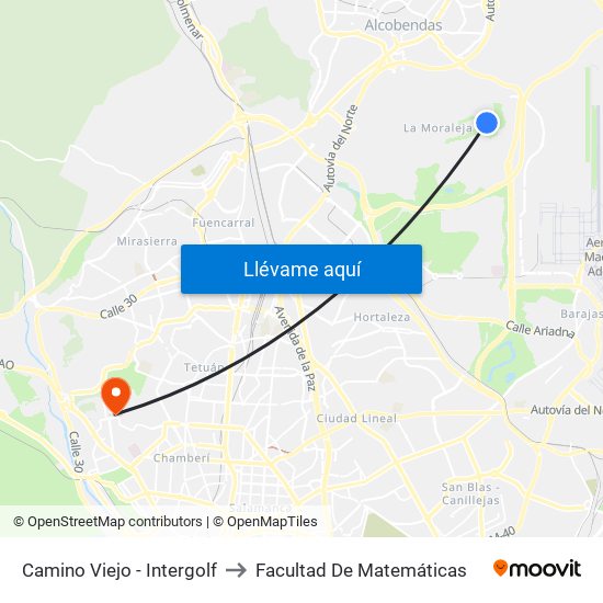 Camino Viejo - Intergolf to Facultad De Matemáticas map