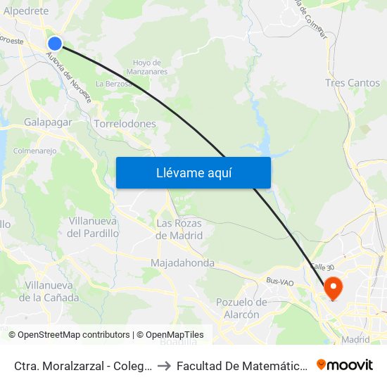 Ctra. Moralzarzal - Colegio to Facultad De Matemáticas map