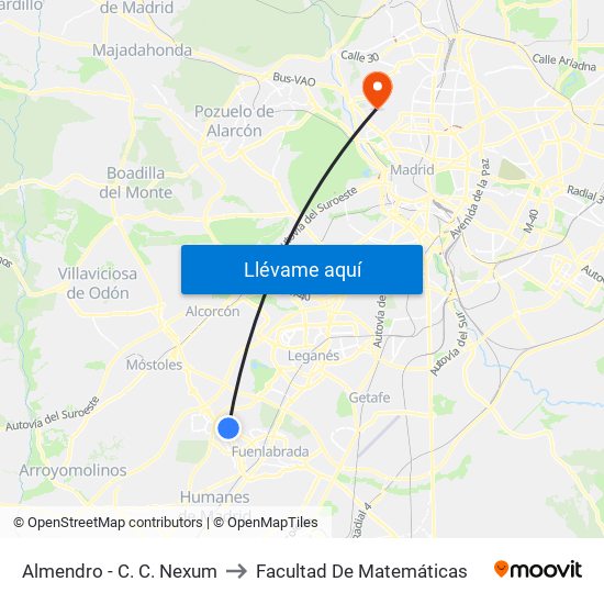 Almendro - C. C. Nexum to Facultad De Matemáticas map