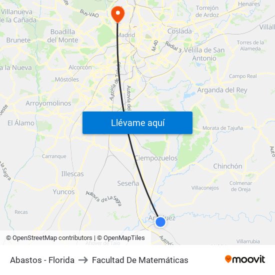 Abastos - Florida to Facultad De Matemáticas map