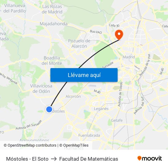 Móstoles - El Soto to Facultad De Matemáticas map