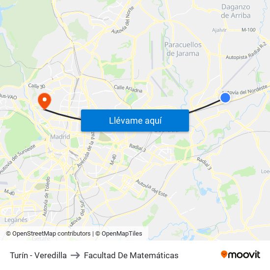 Turín - Veredilla to Facultad De Matemáticas map