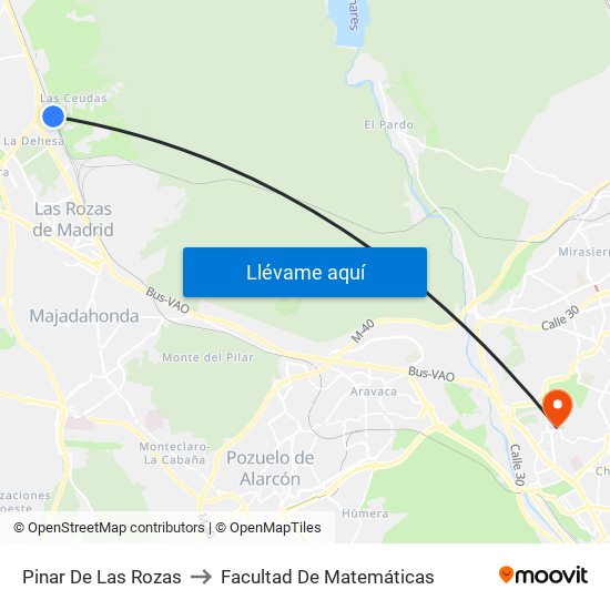 Pinar De Las Rozas to Facultad De Matemáticas map