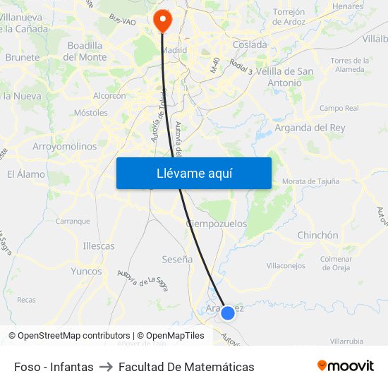 Foso - Infantas to Facultad De Matemáticas map