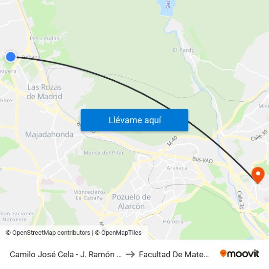 Camilo José Cela - J. Ramón Jiménez to Facultad De Matemáticas map