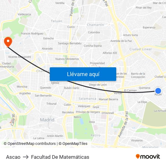 Ascao to Facultad De Matemáticas map