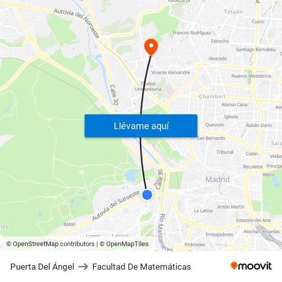 Puerta Del Ángel to Facultad De Matemáticas map