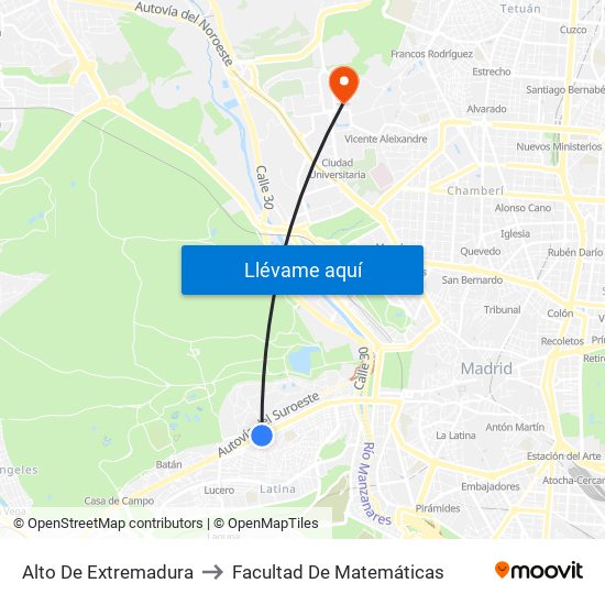 Alto De Extremadura to Facultad De Matemáticas map