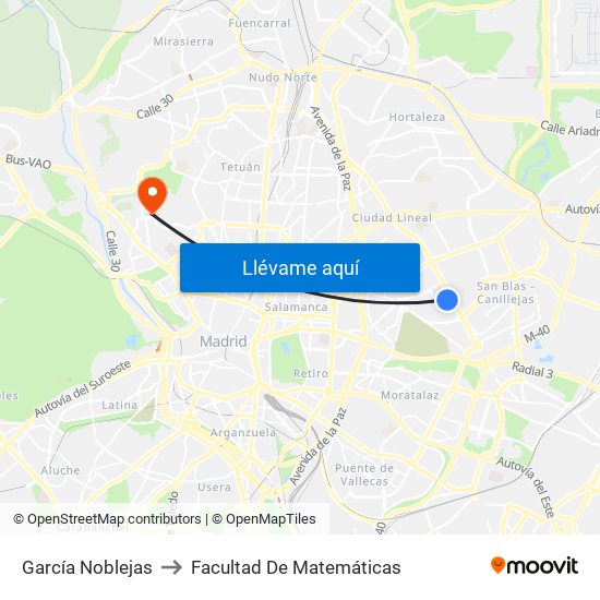 García Noblejas to Facultad De Matemáticas map
