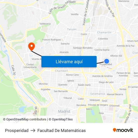 Prosperidad to Facultad De Matemáticas map