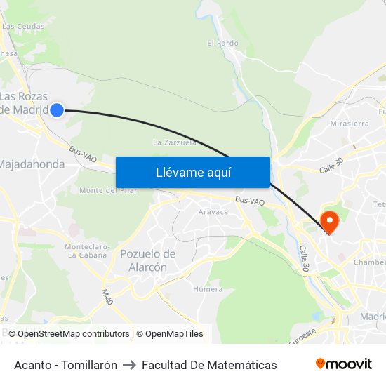 Acanto - Tomillarón to Facultad De Matemáticas map