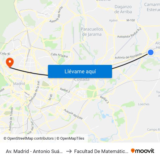 Av. Madrid - Antonio Suárez to Facultad De Matemáticas map